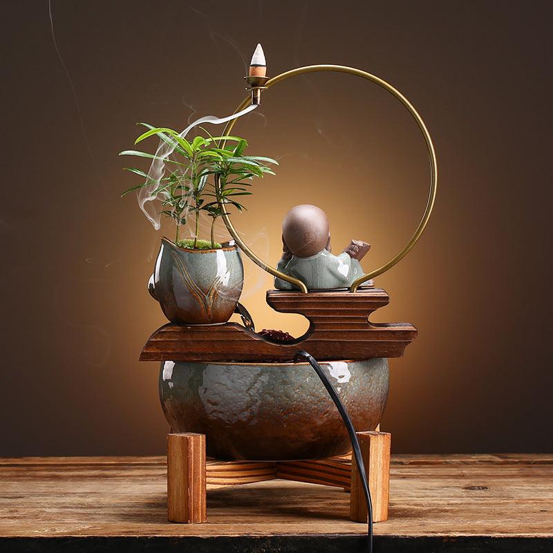 Small Ceramic Self-Circulating Fish Tank Aquarium For Desktop Or Living Room Décor
