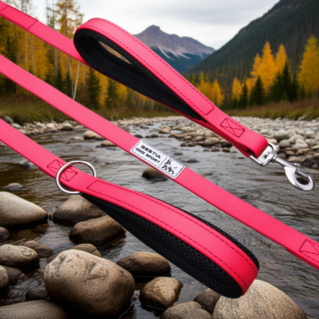 BESTIA DOG SPORT dual handle leash neon pink