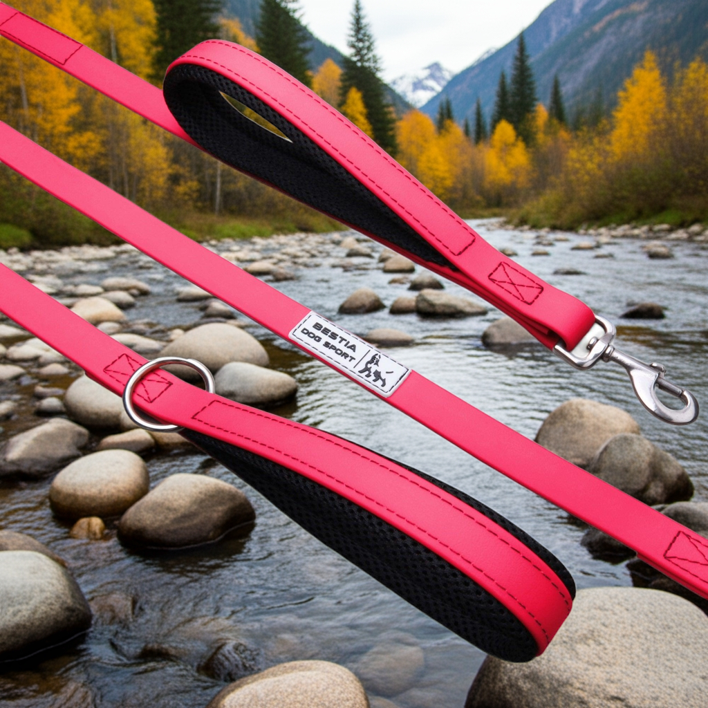 BESTIA DOG SPORT dual handle leash neon pink