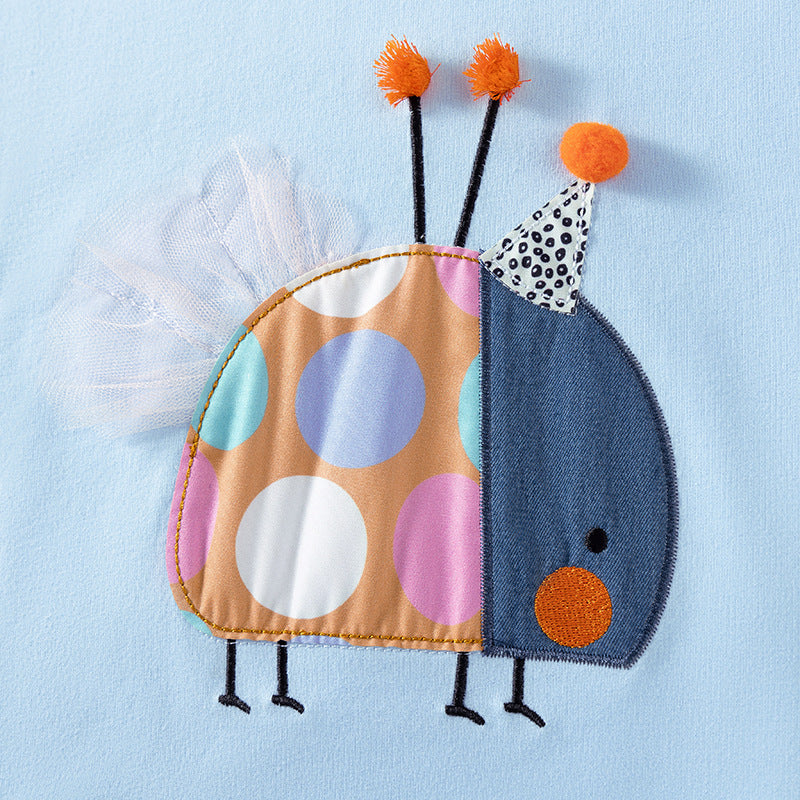 Spring and Autumn Girls Animals Cartoon Pattern Color Patchwork Long
