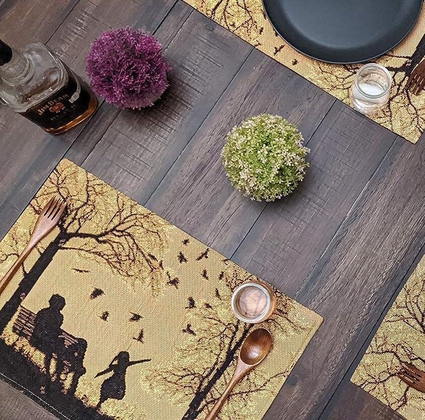 DaDalogy Autumn Birds Family Gathering Woven Tapestry Dining Table