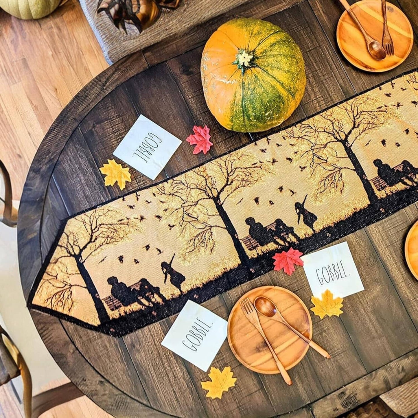 DaDalogy Autumn Birds Family Gathering Woven Tapestry Dining Table