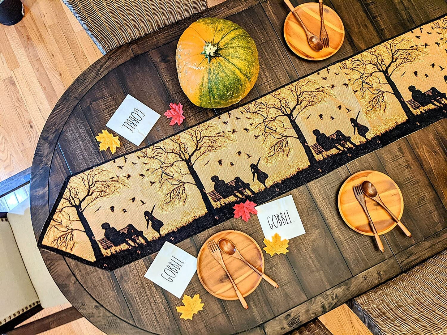 DaDalogy Autumn Birds Family Gathering Woven Tapestry Dining Table