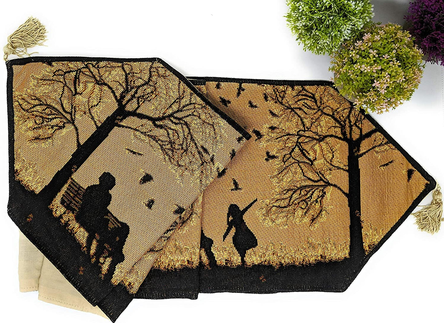 DaDalogy Autumn Birds Family Gathering Woven Tapestry Dining Table
