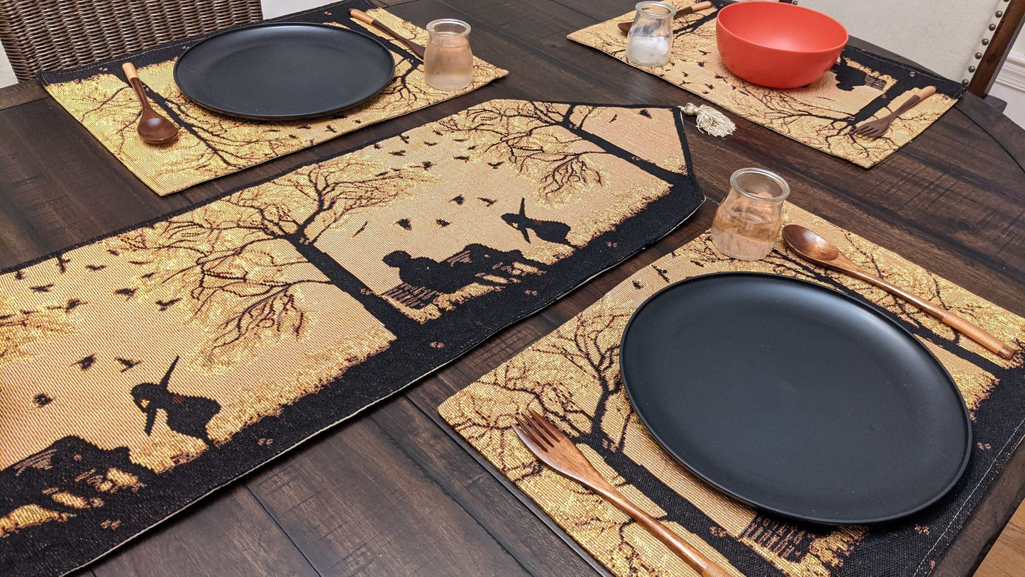 DaDalogy Autumn Birds Family Gathering Woven Tapestry Dining Table