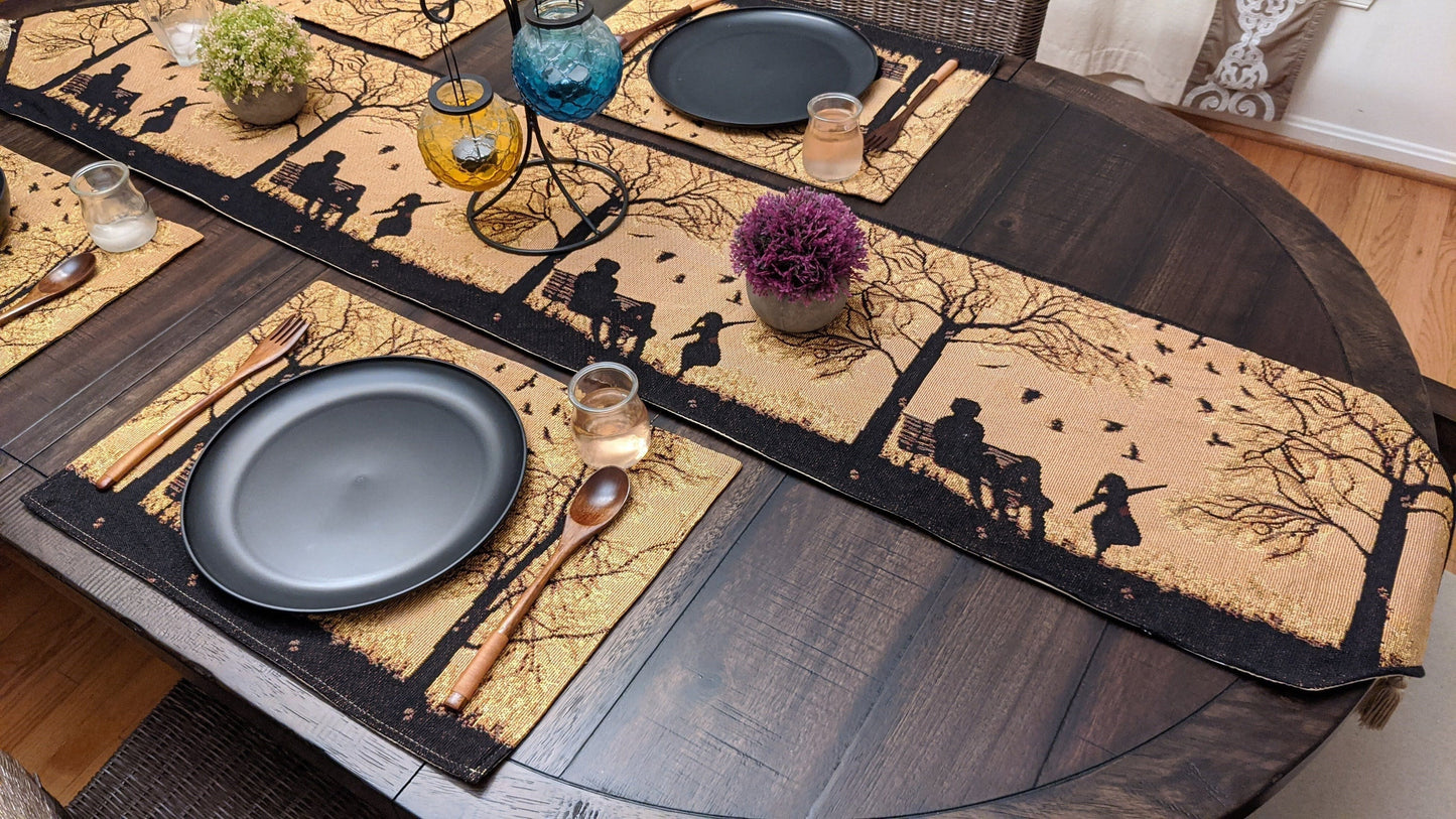 DaDalogy Autumn Birds Family Gathering Woven Tapestry Dining Table