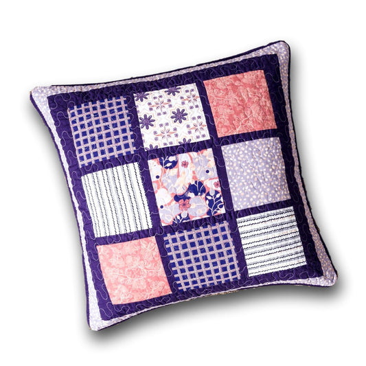DaDa Bedding Peachy Blossoms Purple Floral Patchwork Euro Pillow Sham