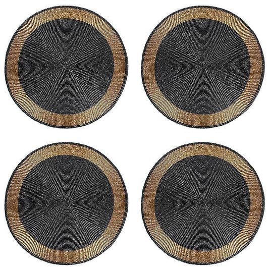 WALLS Beaded Placemats Set of 4-14" Black & Gold Glass Bead Side Table
