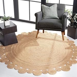 Hand Braided Jute Circle Design Round Rug for Bedroom, Living Room,