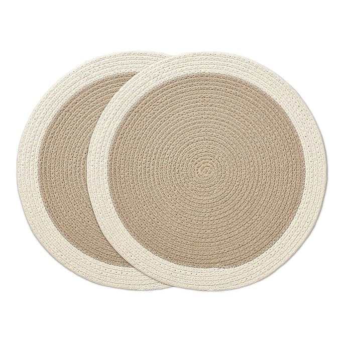 Dining Table Mats Set of 2 | Cotton Round Placemat - 33 cm Diameter |