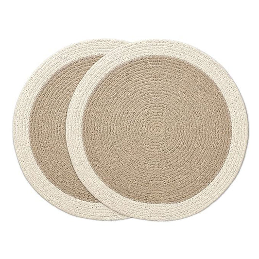 Dining Table Mats Set of 2 | Cotton Round Placemat - 33 cm Diameter |