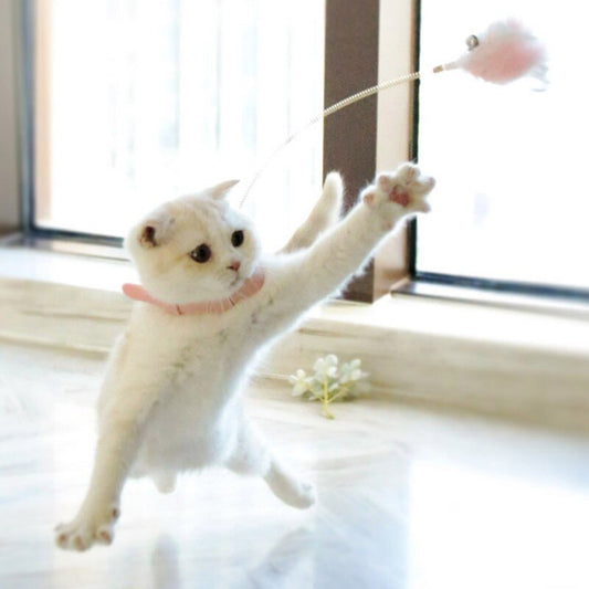 Funny Cat Collar Toy Feather Teaser Stick Interesting Automatic Cat Toy Foot Interactive Cats Teaser Feather Kitten Toys