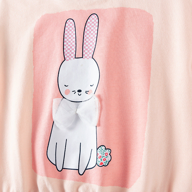 Autumn Arrival Kids Girls Animals Rabbit Cartoon Pattern Long Sleeves