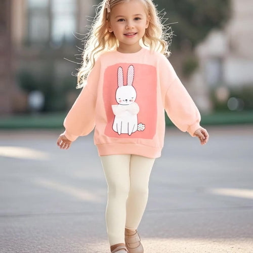 Autumn Arrival Kids Girls Animals Rabbit Cartoon Pattern Long Sleeves