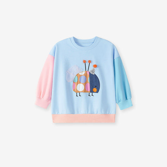 Spring and Autumn Girls Animals Cartoon Pattern Color Patchwork Long