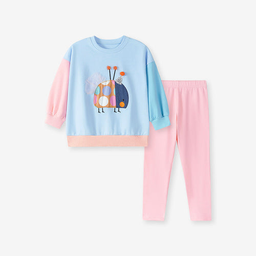 Spring and Autumn Girls Animals Cartoon Pattern Color Patchwork Long
